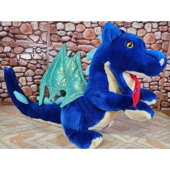 Vintage Pre-owned Royal Blue 19" FAO Schwarz Plush Dragon #A29 - Picture 4 of 8